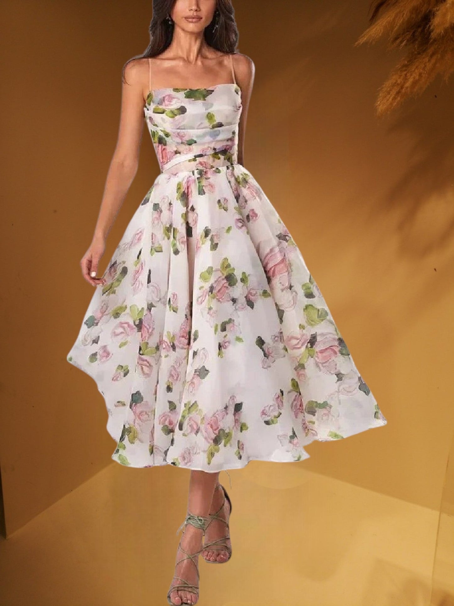 EP | Robe midi sans manches pour femme avec imprimé floral et coupe structurée