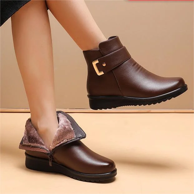 EP Genuine Leather Metal Buckle Velvet Boots