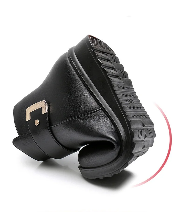 EP Genuine Leather Metal Buckle Velvet Boots