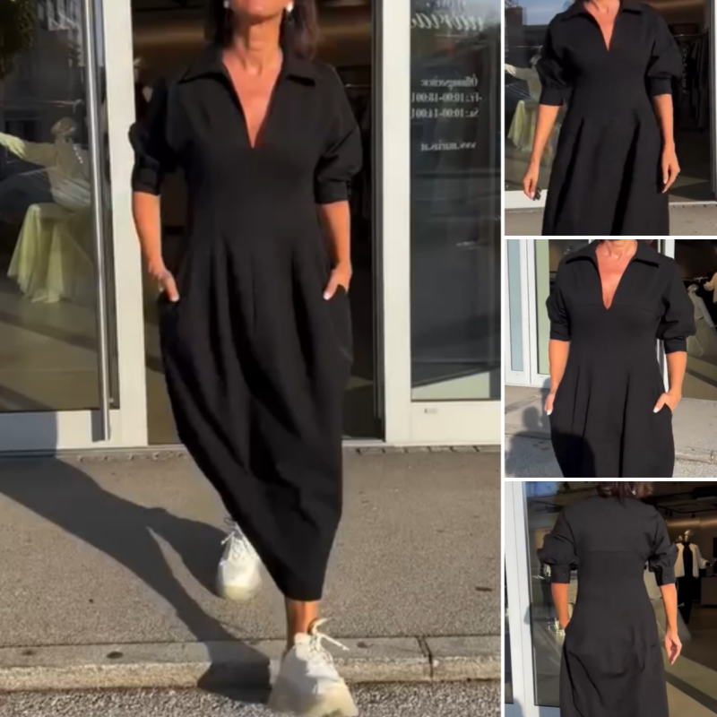 EP | Robe midi élégante avec revers et décolleté en V