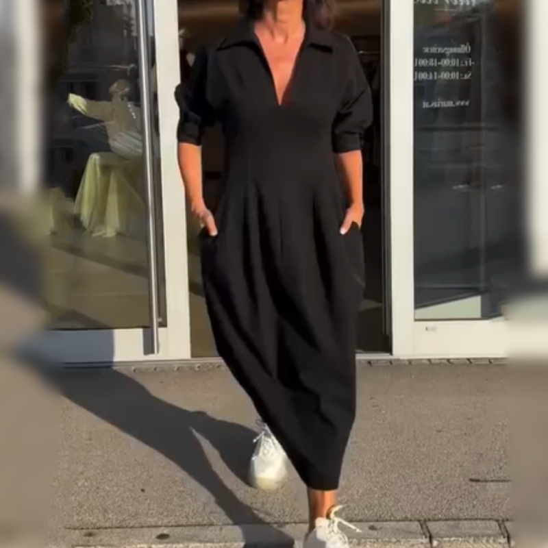 EP | Robe midi élégante avec revers et décolleté en V