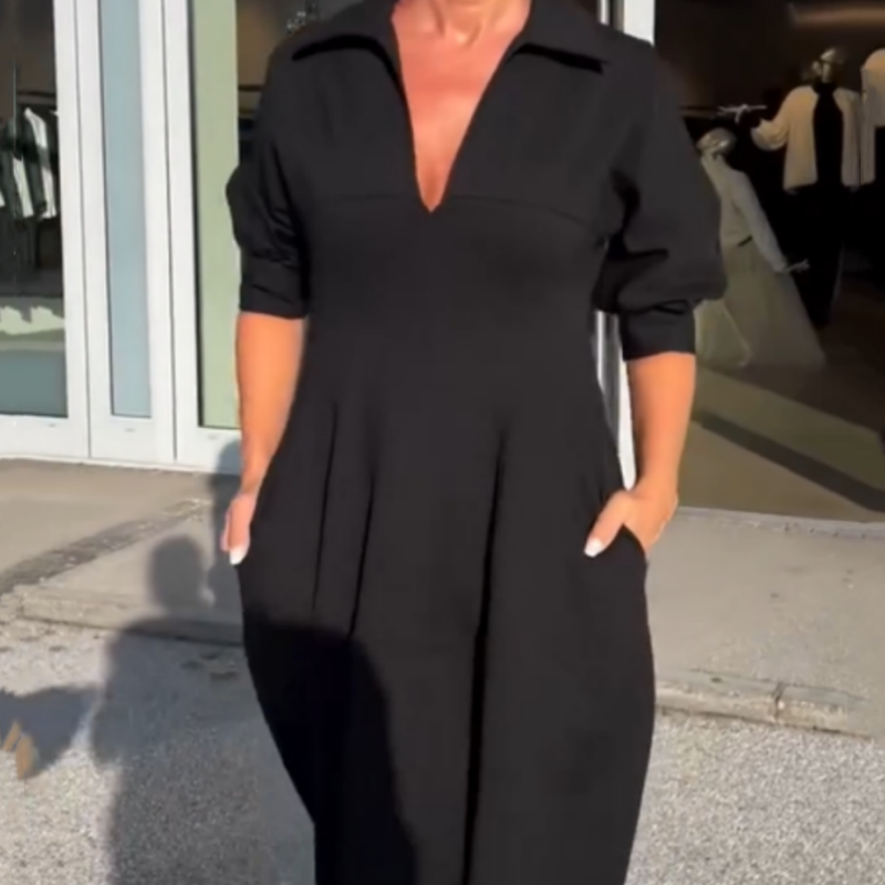 EP | Robe midi élégante avec revers et décolleté en V