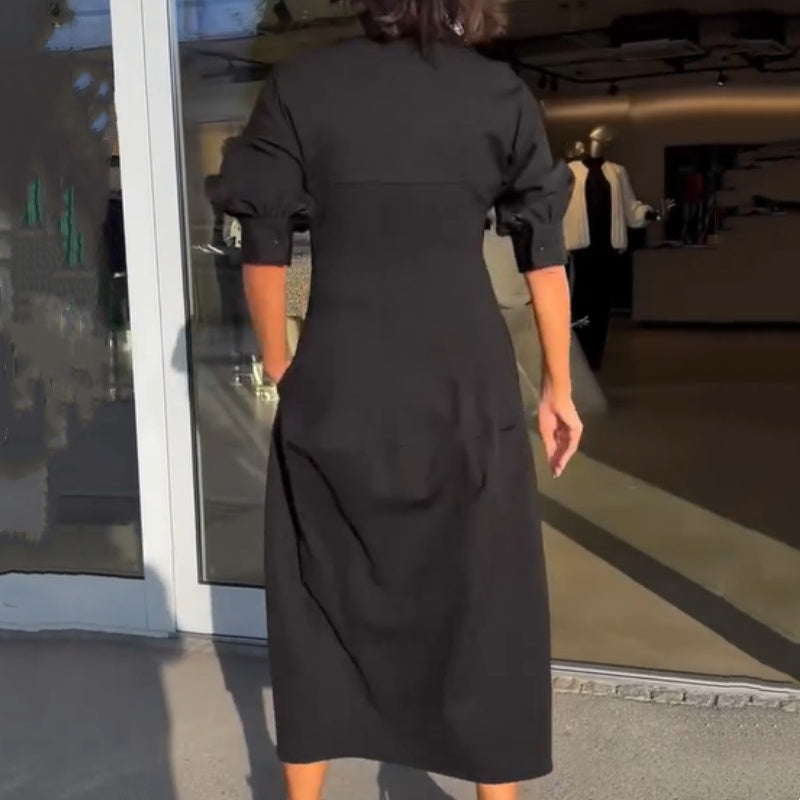 EP | Robe midi élégante avec revers et décolleté en V