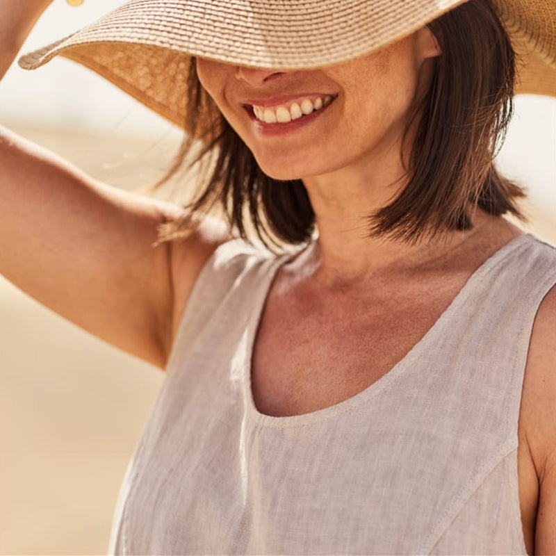 EP | Femmes occasionnelles sans manches en lin robe de soleil sac plage solide couleur robe longue