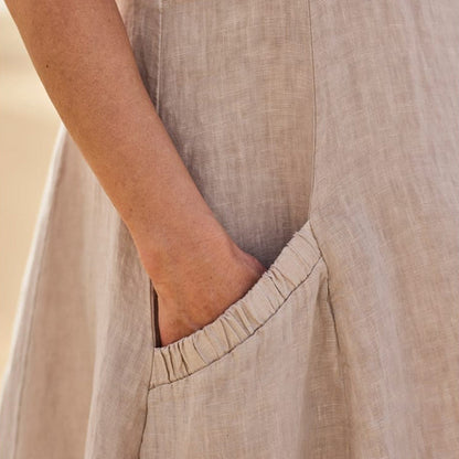 EP | Femmes occasionnelles sans manches en lin robe de soleil sac plage solide couleur robe longue