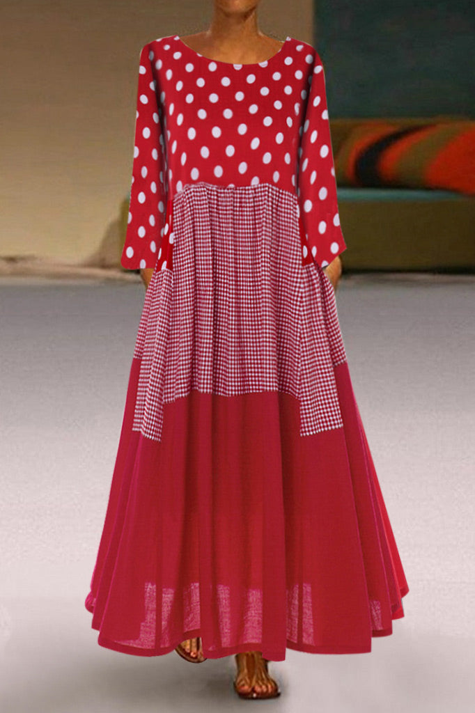 EP | Polka Dot Panel Vichy Robe maxi sans manches