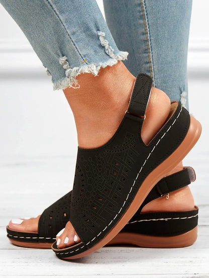 ND | Motif ethnique Poinçonné Creux Velcro Rétro Sandale