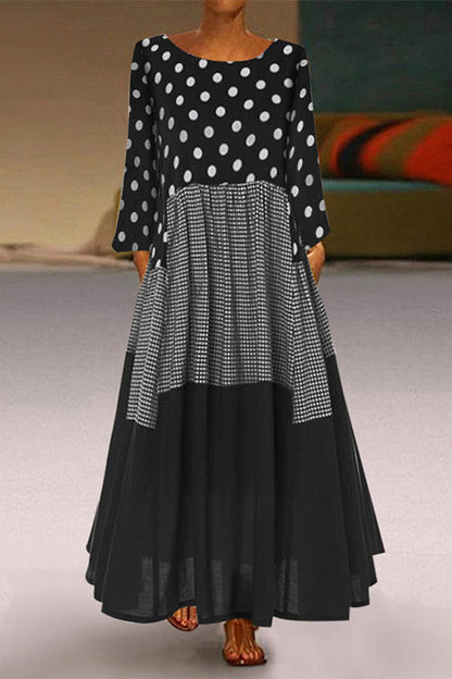 EP | Polka Dot Panel Vichy Robe maxi sans manches