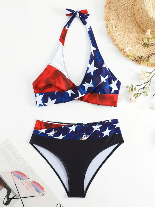 EP | Bikini croisé stylé à imprimé aléatoire