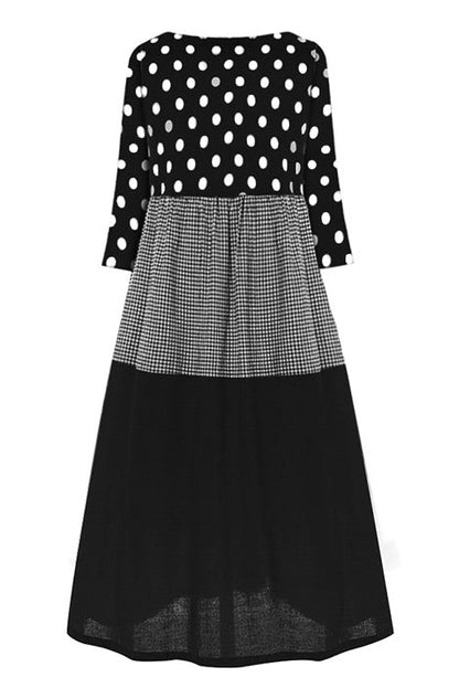 EP | Polka Dot Panel Vichy Robe maxi sans manches