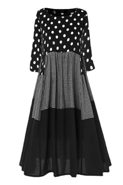 EP | Polka Dot Panel Vichy Robe maxi sans manches