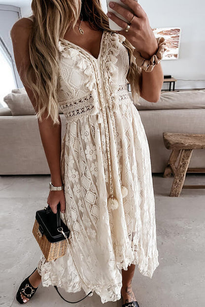 EP | Robe midi en jabot avec dentelle et volants