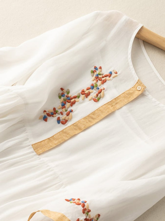 EP | Robe midi en lin avec broderie