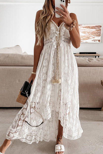EP | Robe midi en jabot avec dentelle et volants