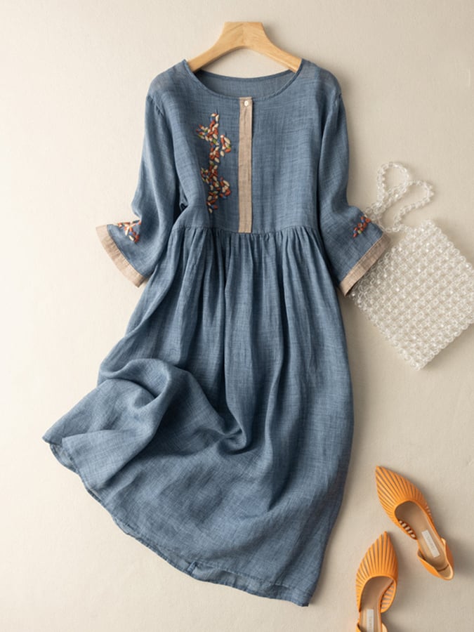 EP | Robe midi en lin avec broderie