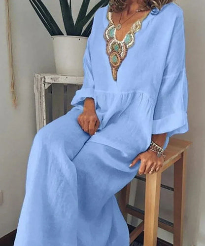 EP | Robe de loisirs à manches longues et col en V
