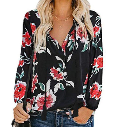 EP | Femmes Boho Baggy Floral Blouse à Manches Longues