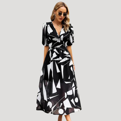 EP | Robe midi imprimée manches bouffantes décolleté en V pour femme