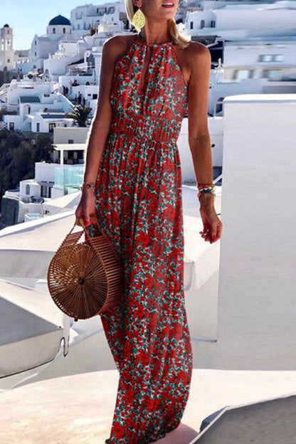 EP | Mode Bohème Print Patchwork Halter robes plissées