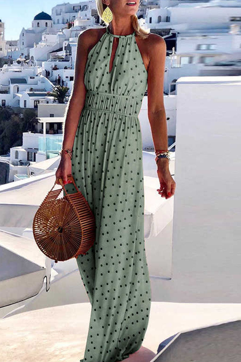 EP | Mode Bohème Print Patchwork Halter robes plissées
