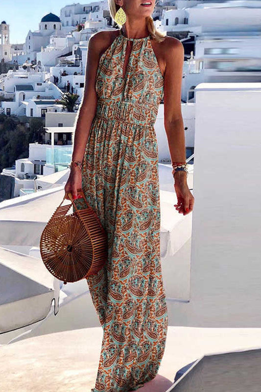 EP | Mode Bohème Print Patchwork Halter robes plissées