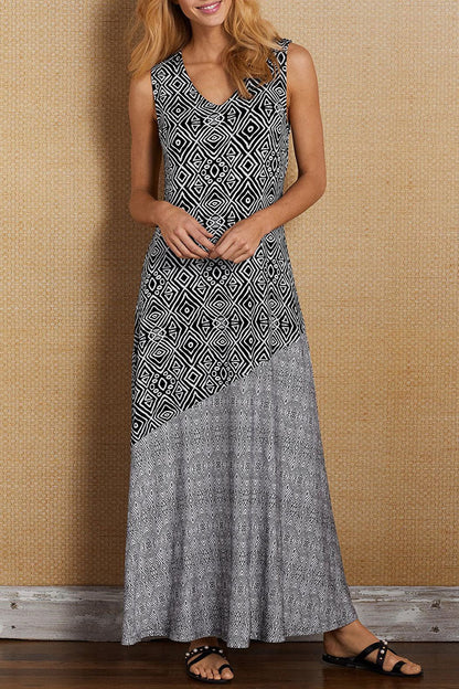 EP | Mode Imprimé élégant Patchwork Col V Robes A-Line