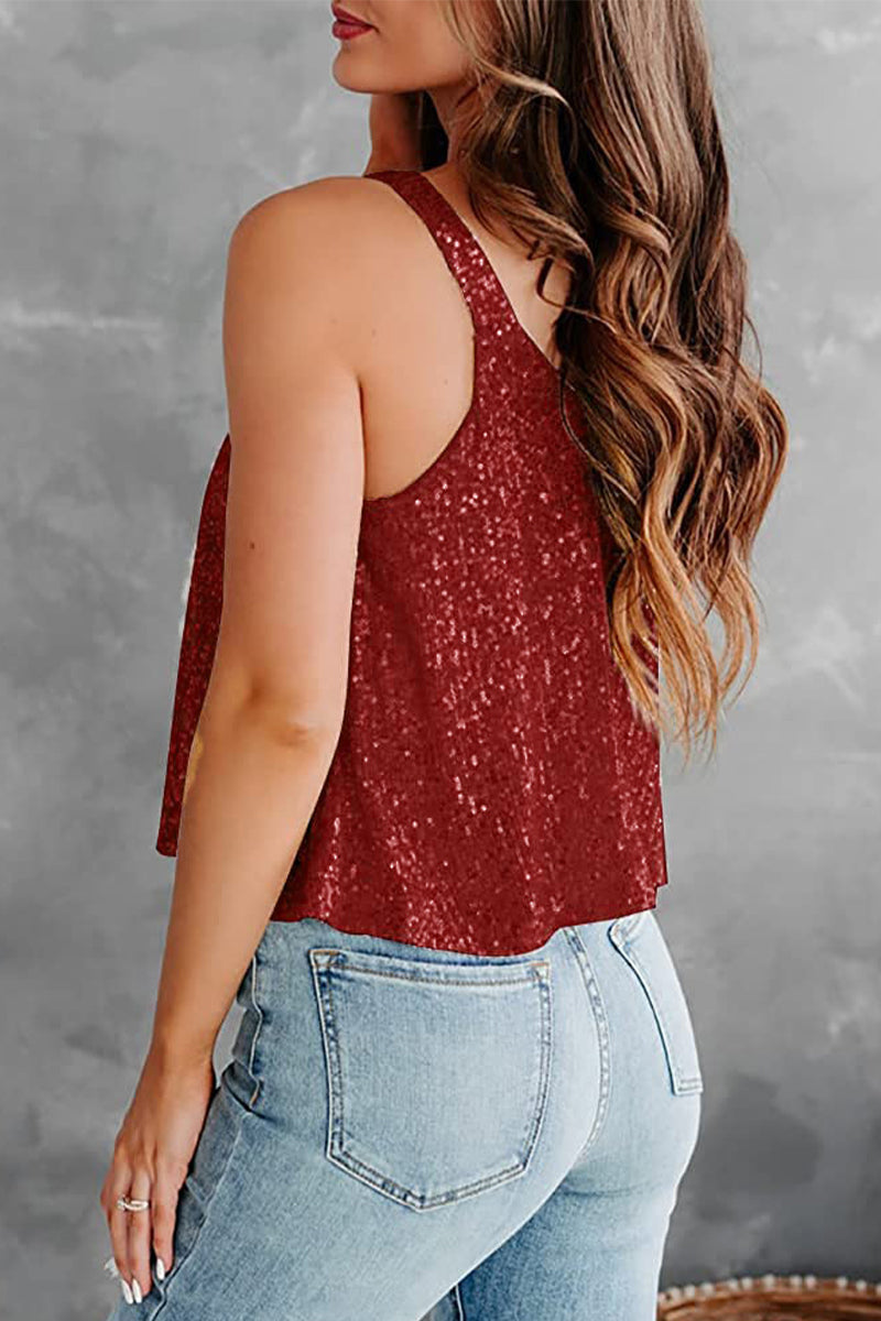 EP | Sexy Casual Paillettes solides O cou Camis(7 couleurs)