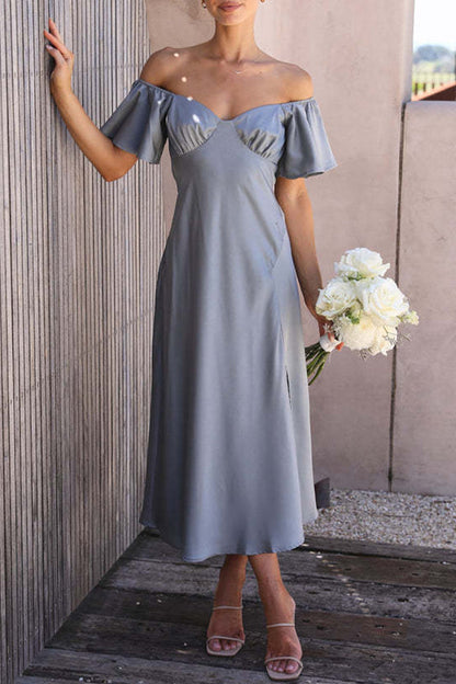 EP | Robe midi en satin à motif bardot