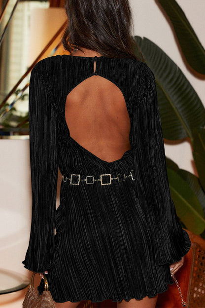 EP | Sexy solides paillettes O-cou robes à manches longues
