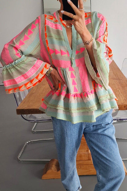 EP | Couleur décontractée Bloc Contraste V Cou Blouses