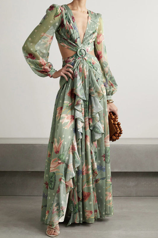 EP | Sexy Floral Cross Straps V-cou imprimé robes