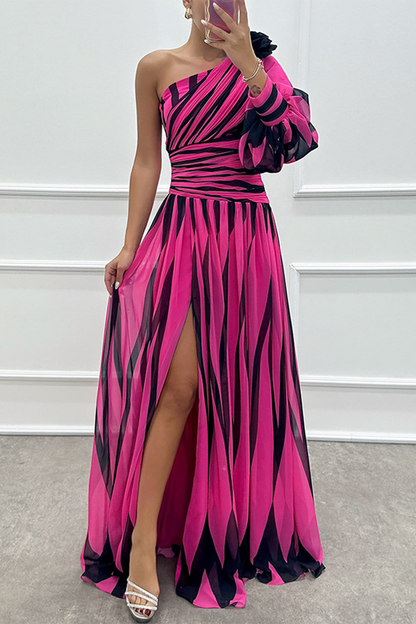 EP | Sexy robe de gala à rayures irrégulièrement divisée drop shoulder (4 couleurs)