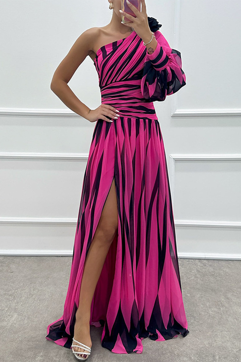 EP | Sexy robe de gala à rayures irrégulièrement divisée drop shoulder (4 couleurs)