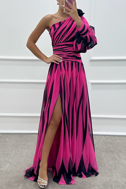 EP | Sexy robe de gala à rayures irrégulièrement divisée drop shoulder (4 couleurs)