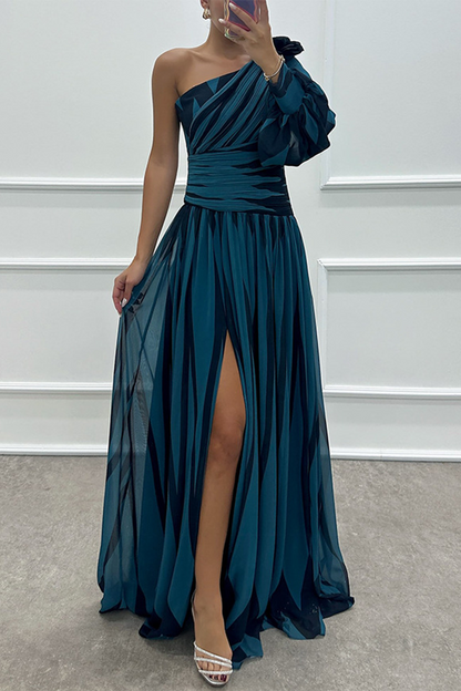 EP | Sexy robe de gala à rayures irrégulièrement divisée drop shoulder (4 couleurs)