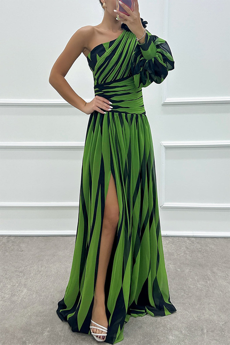 EP | Sexy robe de gala à rayures irrégulièrement divisée drop shoulder (4 couleurs)