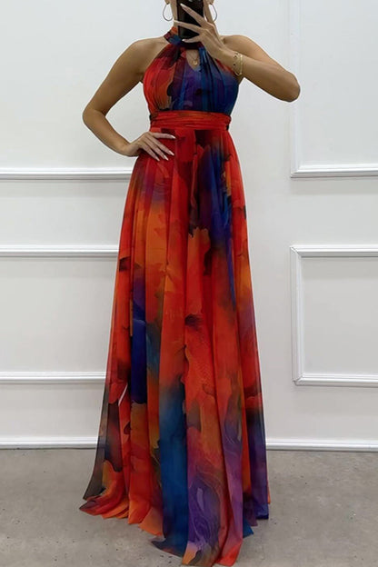 EP | Robe de soirée sexy en dégradé avec laçage et tour de cou contrasté (3 couleurs)