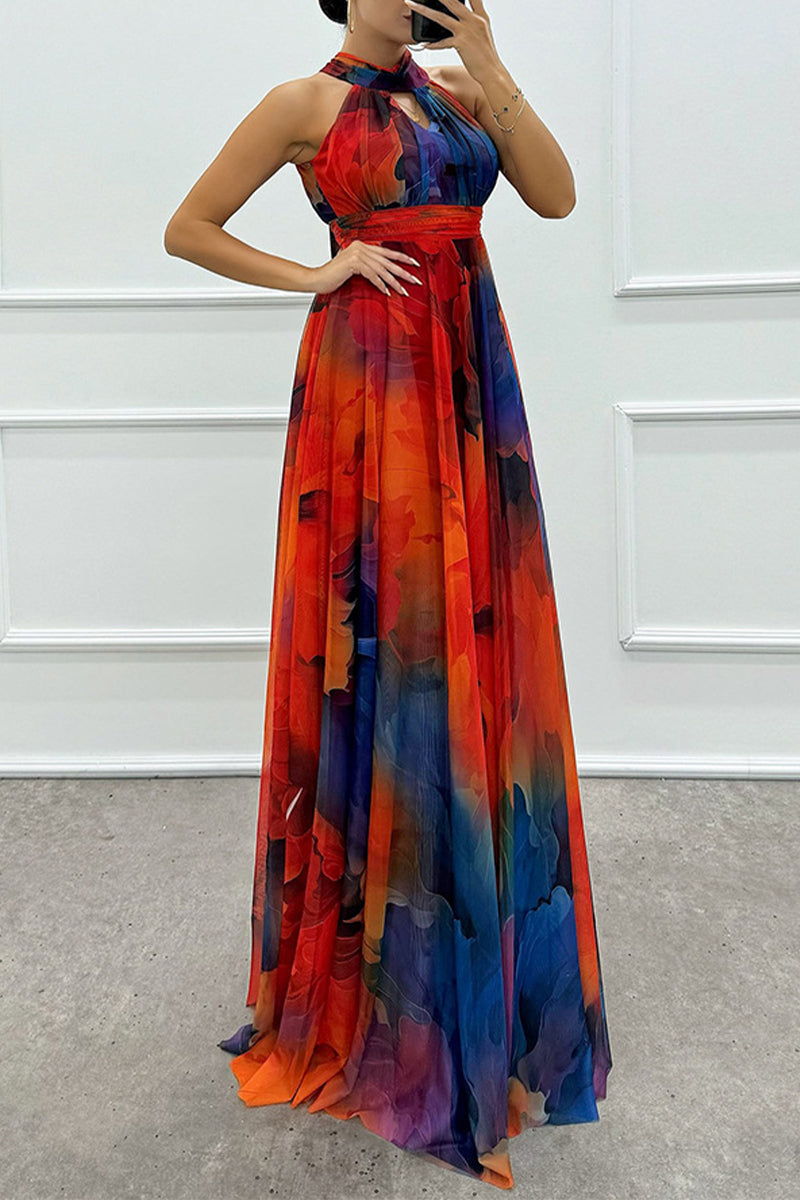 EP | Robe de soirée sexy en dégradé avec laçage et tour de cou contrasté (3 couleurs)