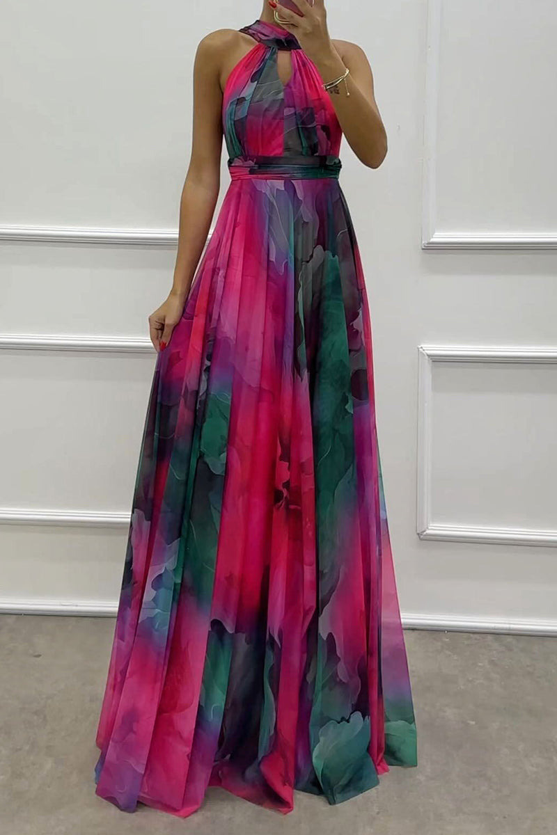 EP | Robe de soirée sexy en dégradé avec laçage et tour de cou contrasté (3 couleurs)