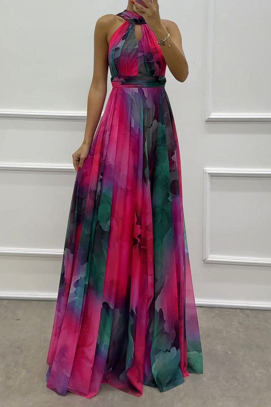 EP | Robe de soirée sexy en dégradé avec laçage et tour de cou contrasté (3 couleurs)