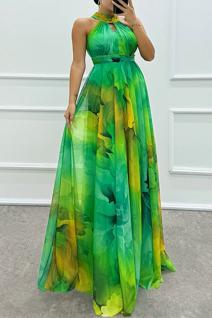 EP | Robe de soirée sexy en dégradé avec laçage et tour de cou contrasté (3 couleurs)