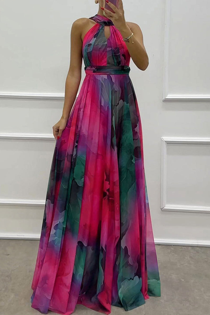 EP | Robe de soirée sexy en dégradé avec laçage et tour de cou contrasté (3 couleurs)