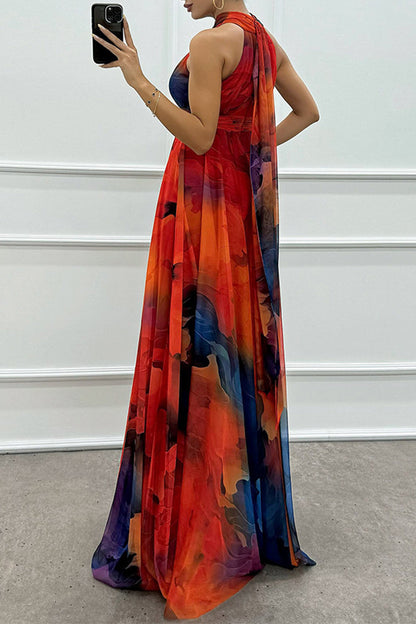 EP | Robe de soirée sexy en dégradé avec laçage et tour de cou contrasté (3 couleurs)