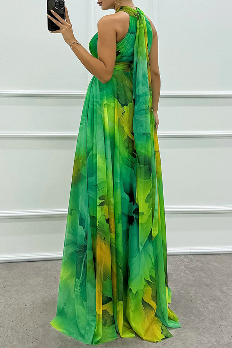 EP | Robe de soirée sexy en dégradé avec laçage et tour de cou contrasté (3 couleurs)