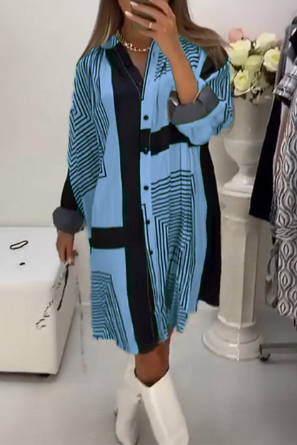 EP | Robe chemise décontractée avec boutons rayés et col en V contrasté (3 couleurs)