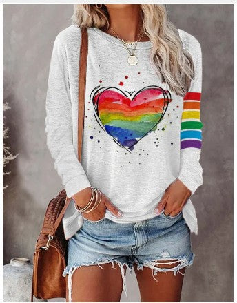 ND | T-shirt à manches longues imprimé cœur d'arc-en-ciel