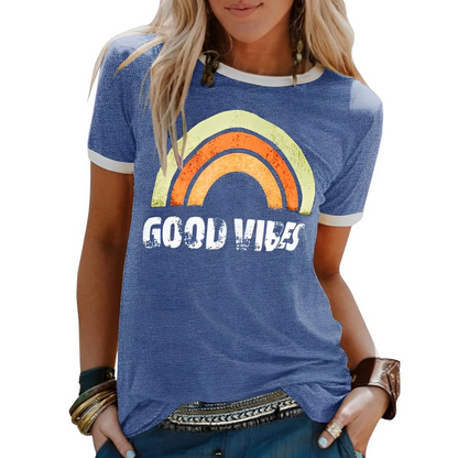 ND | Elégant t-shirt rétro arc-en-ciel good vibes