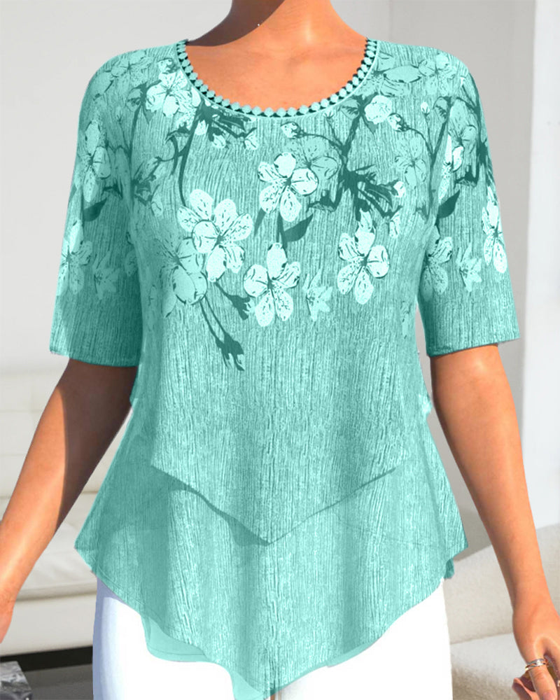 EP | Blouse à col rond fleuri et manches courtes