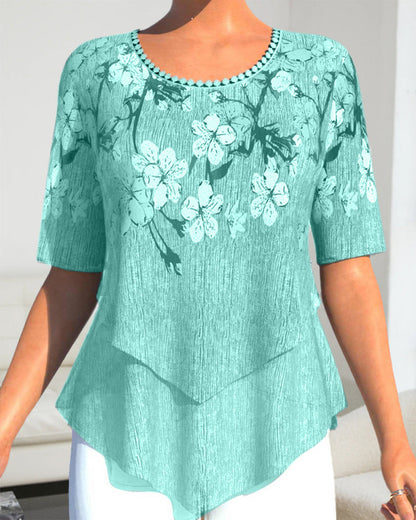 EP | Blouse à col rond fleuri et manches courtes