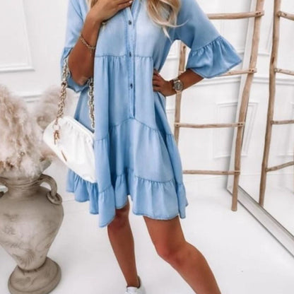 EP | Sheyla Robe en denim, jupe en jean avec volant à l'ourlet inférieur